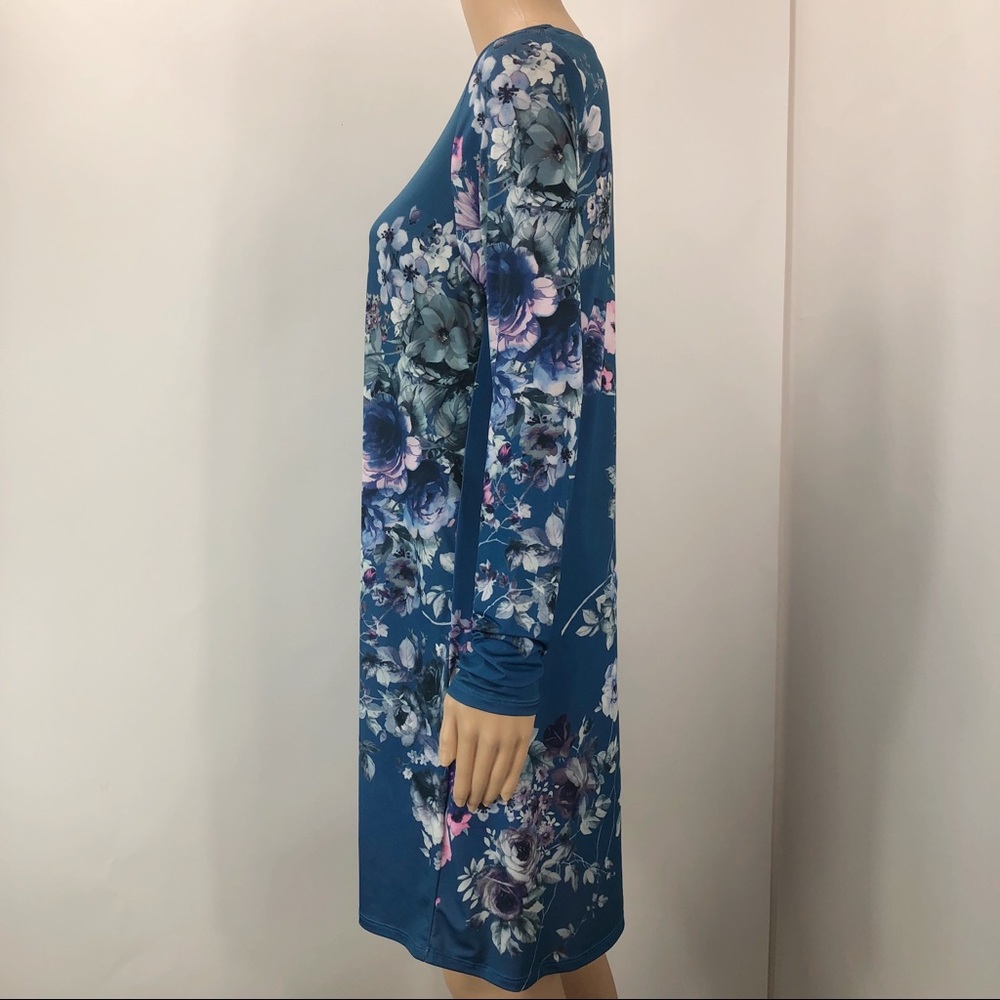 Rachel Kate floral blue long sleeve dress medium - Picture 3 of 8